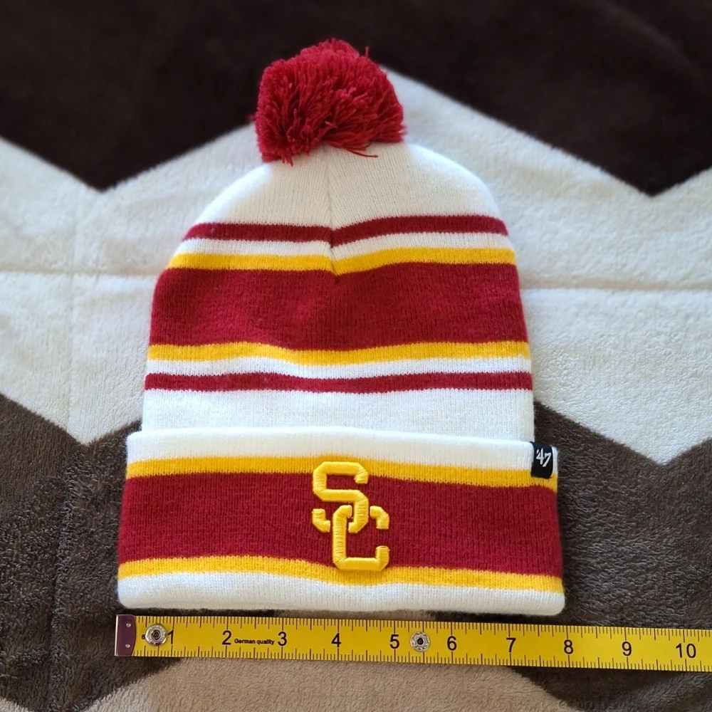 Youth '47 White USC Trojans Stripling Cuffed Knit Hat with Pom